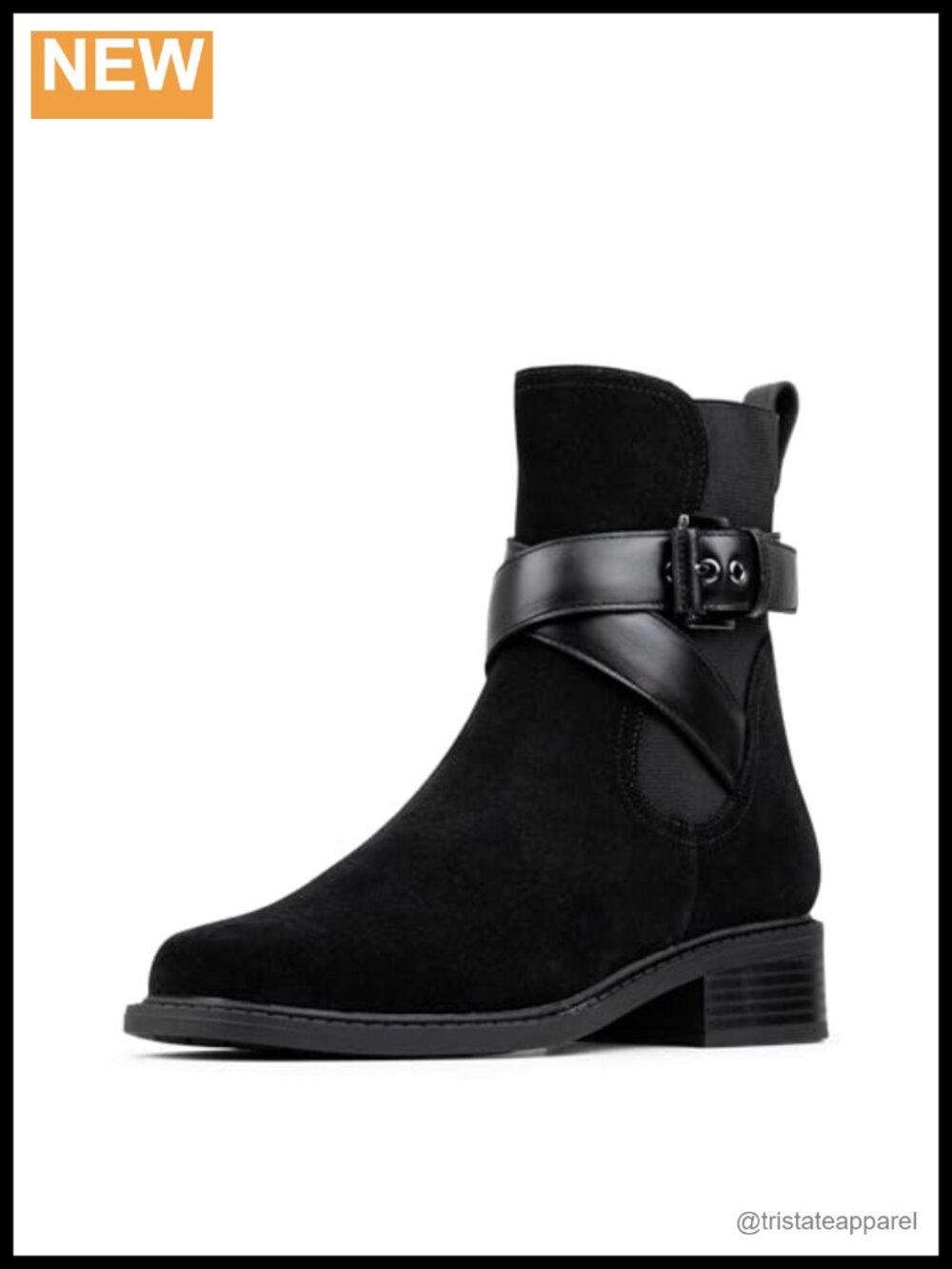 Suede Ankle Bootie with Block Heel, Memory Foam Insole, Side Buckle, Women's